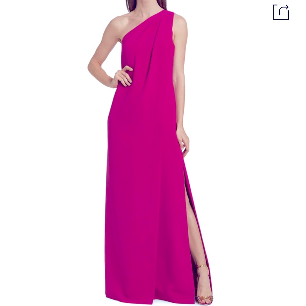 Halston one-shoulder crepe gown in fuchsia